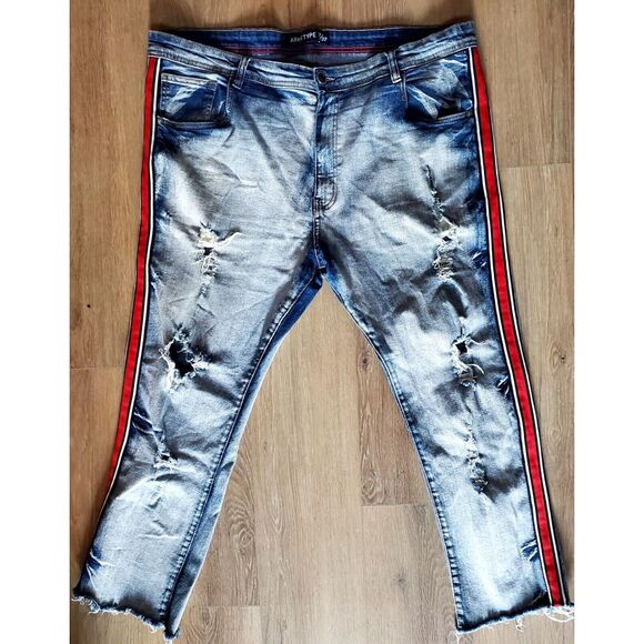 ARKETYPE Jeans Red Racing Stripe Sides 42X32 Men's Distressed 28" Selvege Hems - Picture 4 of 15